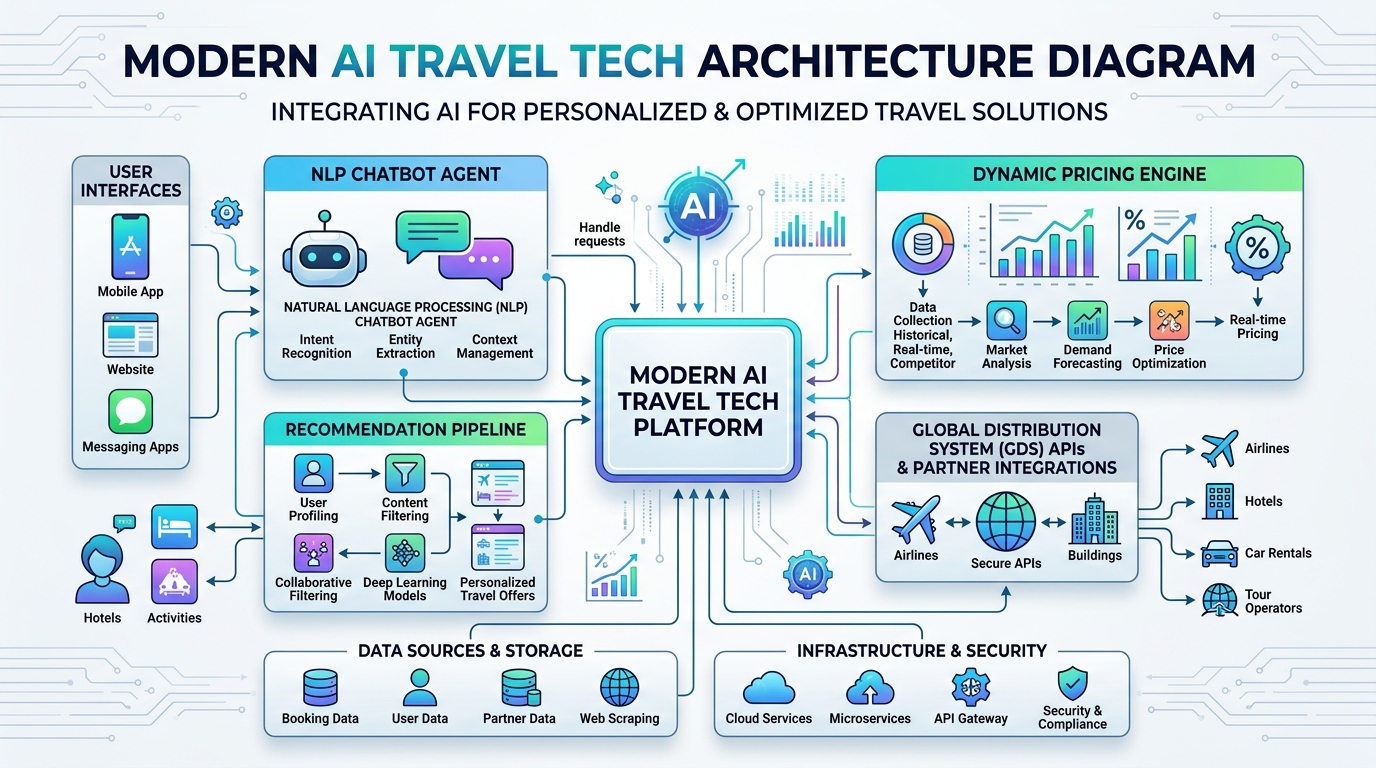 Modern AI Travel Tech Architecture Diagram